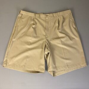 Haggar Cool 18 Pro Golf Shorts Size 46 Beige Pleated Khaki Moisture‎ Wicking